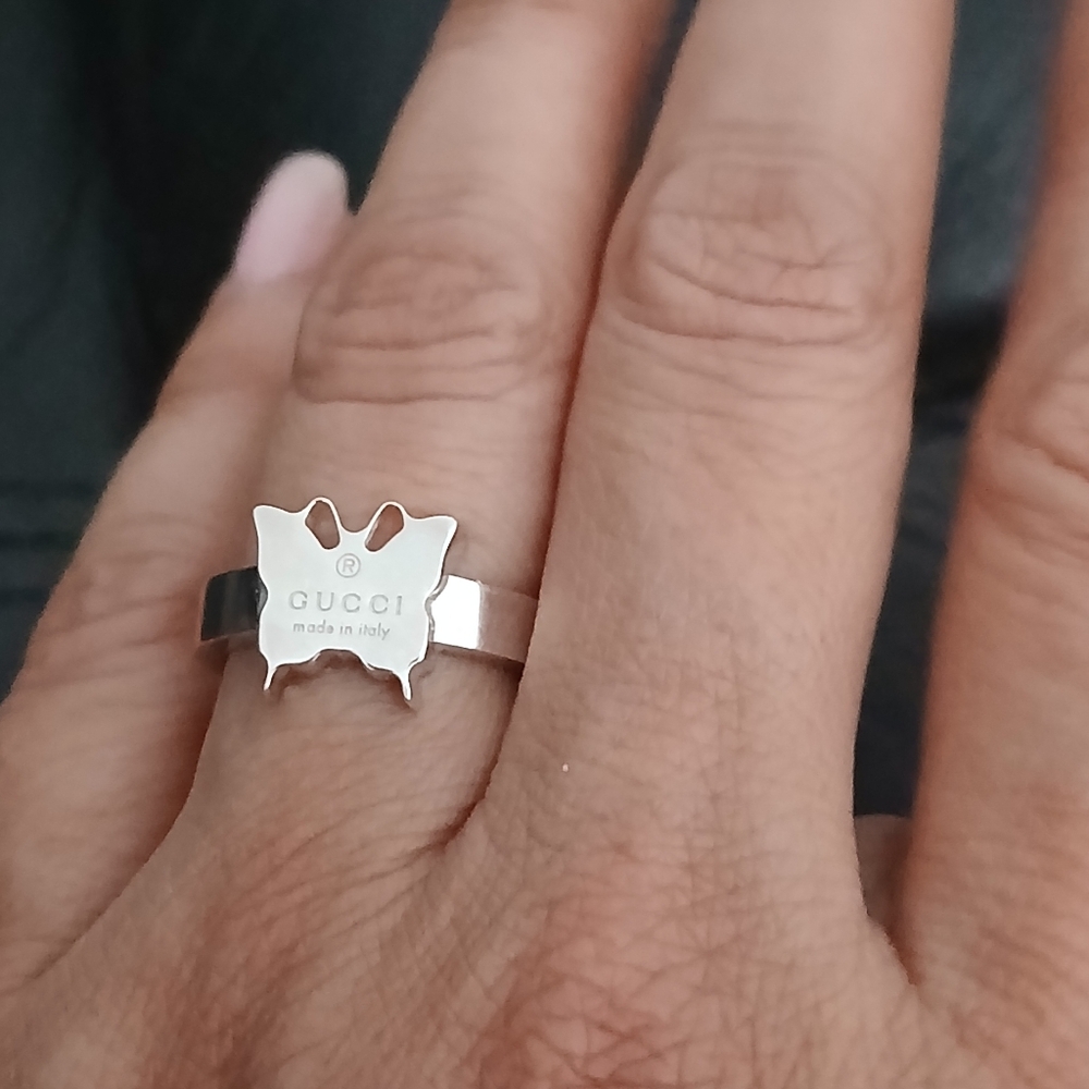 Gucci Butterfly Ring Sterling Silver Cut Out Size 6 Thin Band - New - Picture 4 of 11